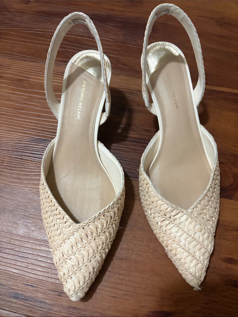 ANTONIO MELANI Cream Braided Pointed Slingback Flats